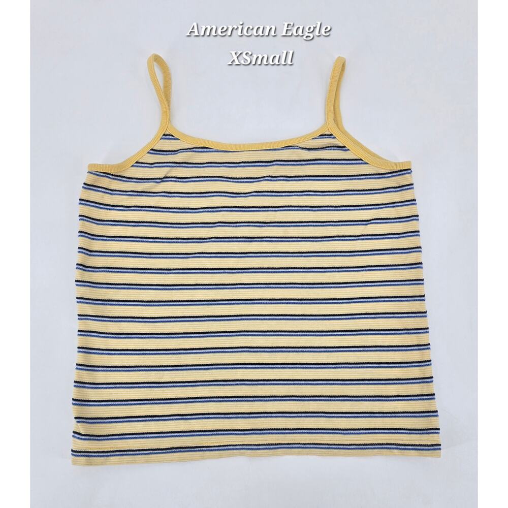American Eagle Ribbed Striped Tank Top Yellow‎ Blue Y2K Casual Summer XS